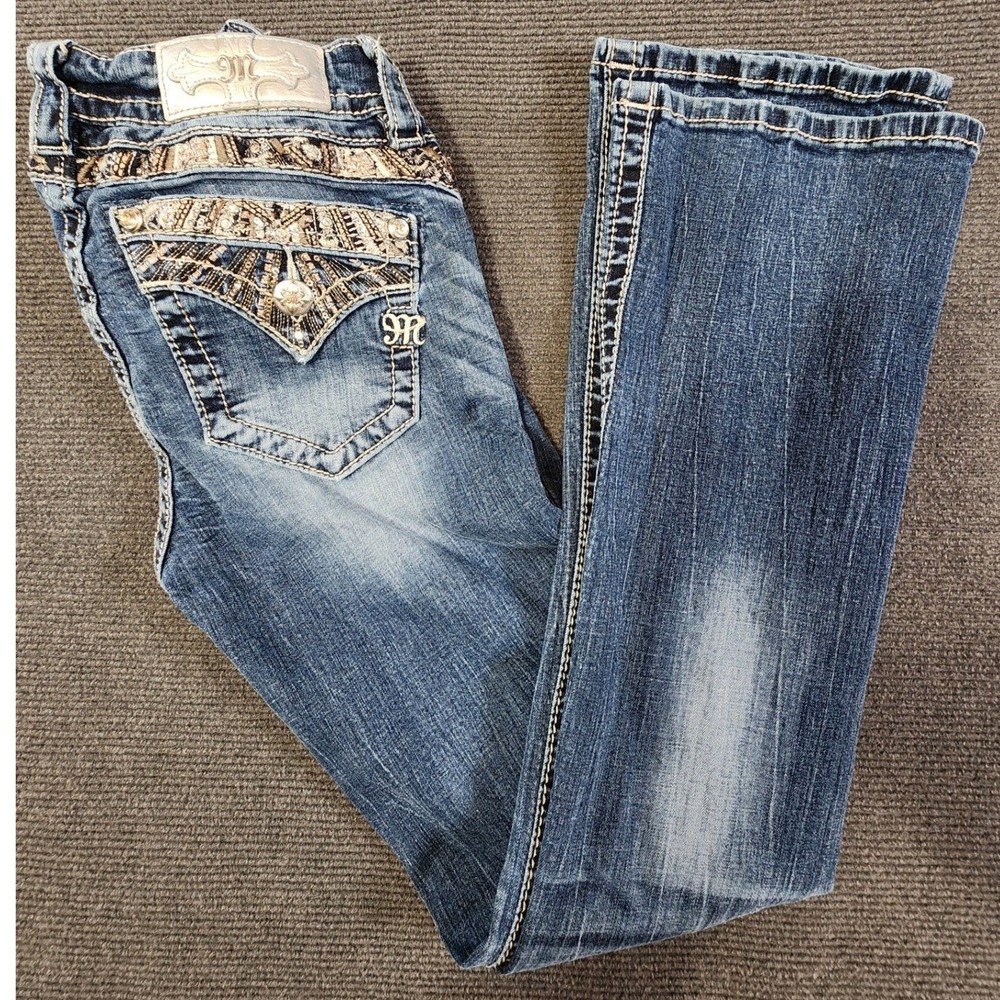 Miss Me Bootcut‎ Jeans Women 26 Blue Embroidered Sequined Y2K Denim